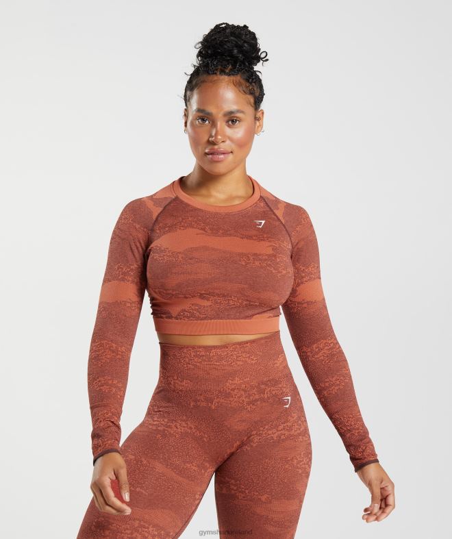 Women Adapt Camo Seamless Lace Up Back Top 8004D449 Gymshark Storm Red/Cherry Brown