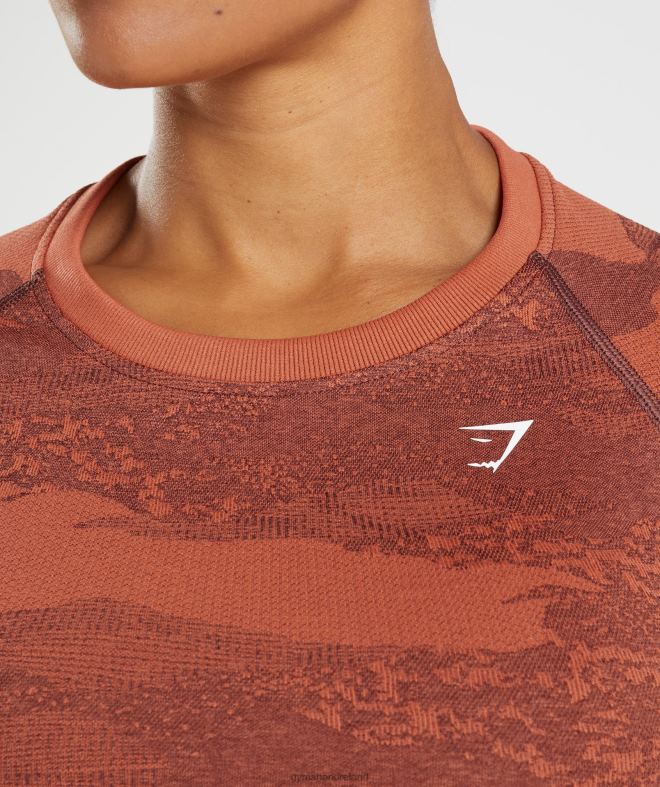 Women Adapt Camo Seamless Lace Up Back Top 8004D449 Gymshark Storm Red/Cherry Brown