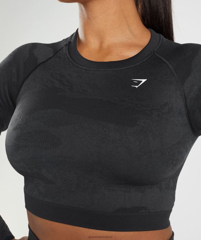 Women Adapt Camo Seamless Lace Up Back Top 8004D451 Gymshark Black/Onyx Grey