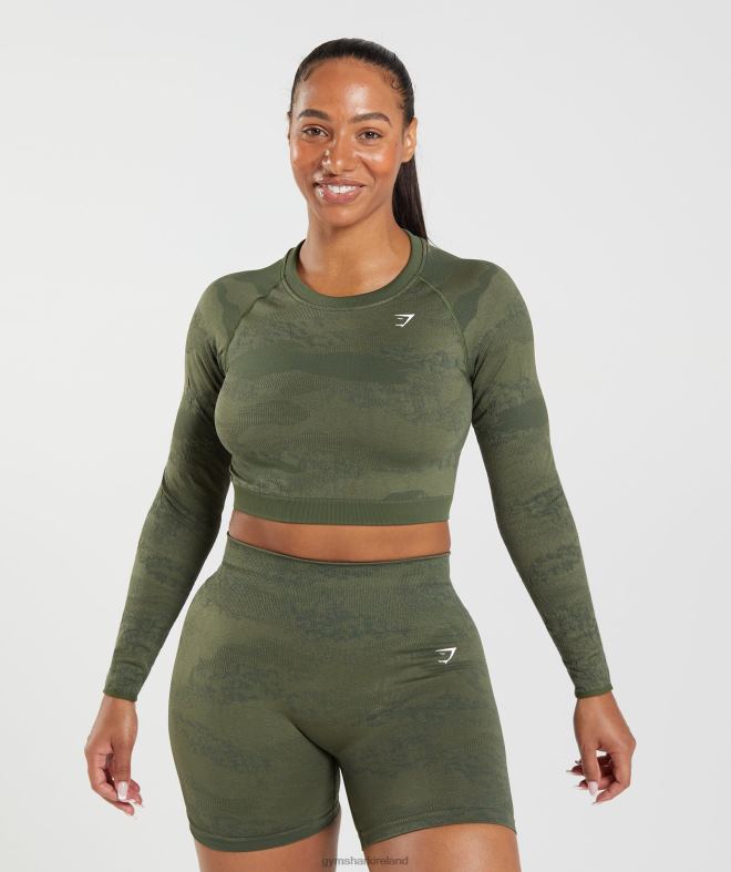 Women Adapt Camo Seamless Lace Up Back Top 8004D452 Gymshark Moss Olive/Core Olive