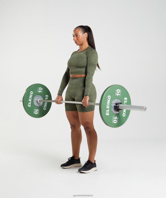 Women Adapt Camo Seamless Lace Up Back Top 8004D452 Gymshark Moss Olive/Core Olive