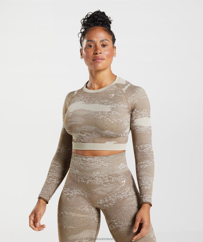 Women Adapt Camo Seamless Lace Up Back Top 8004D458 Gymshark Pebble Grey/Soul Brown