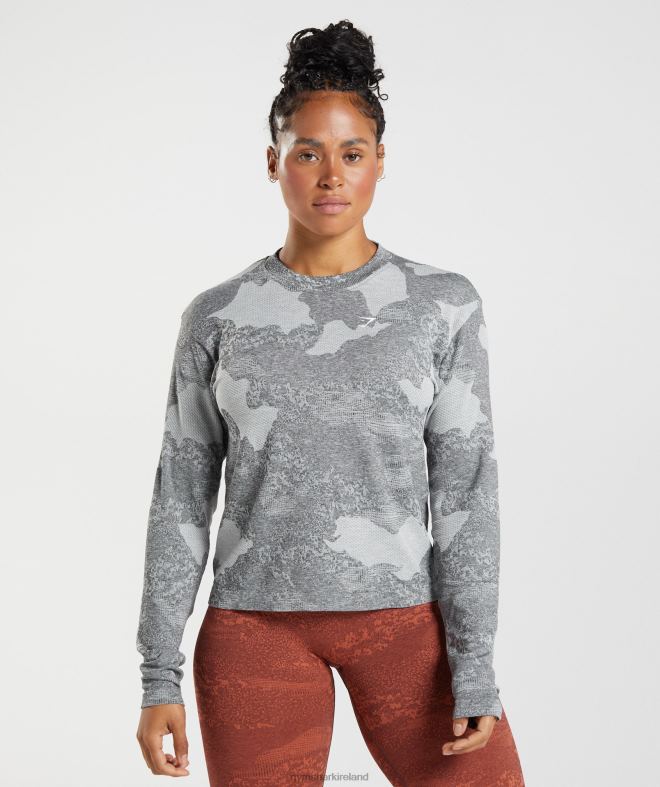 Women Adapt Camo Seamless Long Sleeve Top 8004D465 Gymshark Light Grey/Black