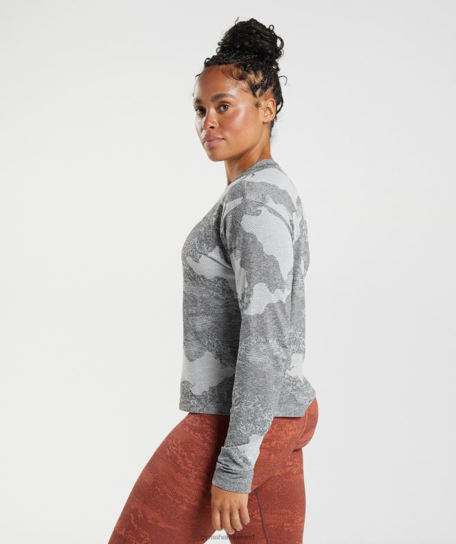 Women Adapt Camo Seamless Long Sleeve Top 8004D465 Gymshark Light Grey/Black