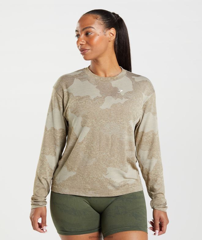 Women Adapt Camo Seamless Long Sleeve Top 8004D477 Gymshark Pebble Grey/Soul Brown