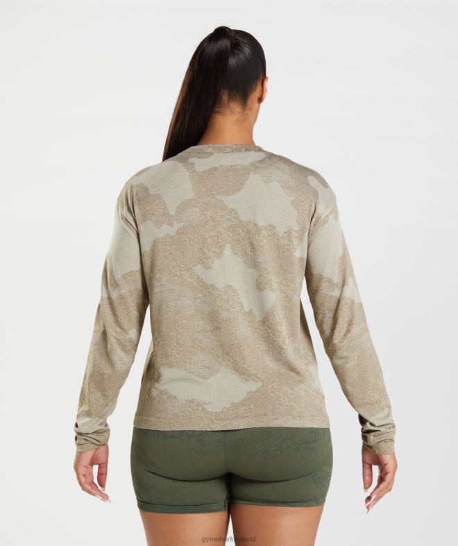 Women Adapt Camo Seamless Long Sleeve Top 8004D477 Gymshark Pebble Grey/Soul Brown