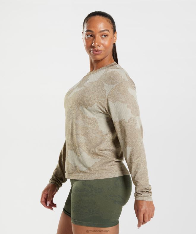 Women Adapt Camo Seamless Long Sleeve Top 8004D477 Gymshark Pebble Grey/Soul Brown