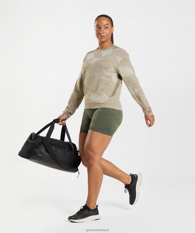 Women Adapt Camo Seamless Long Sleeve Top 8004D477 Gymshark Pebble Grey/Soul Brown