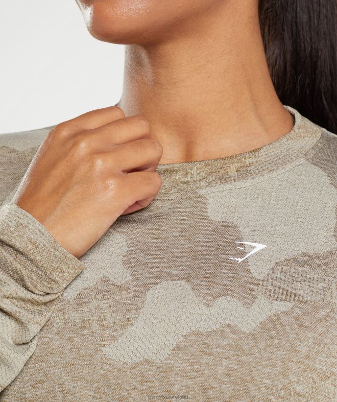 Women Adapt Camo Seamless Long Sleeve Top 8004D477 Gymshark Pebble Grey/Soul Brown