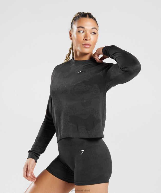 Women Adapt Camo Seamless Long Sleeve Top 8004D478 Gymshark Lava | Black