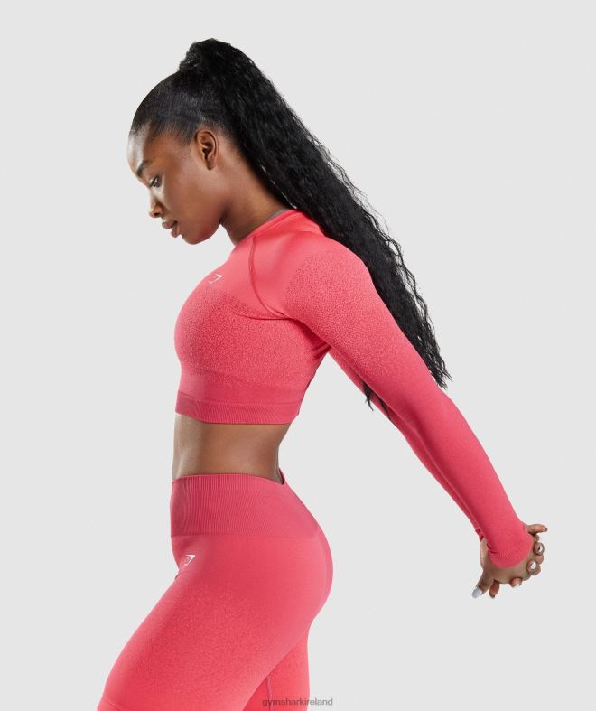 Women Adapt Ombre Seamless Long Sleeve Crop Top 8004D488 Gymshark Pink/Red