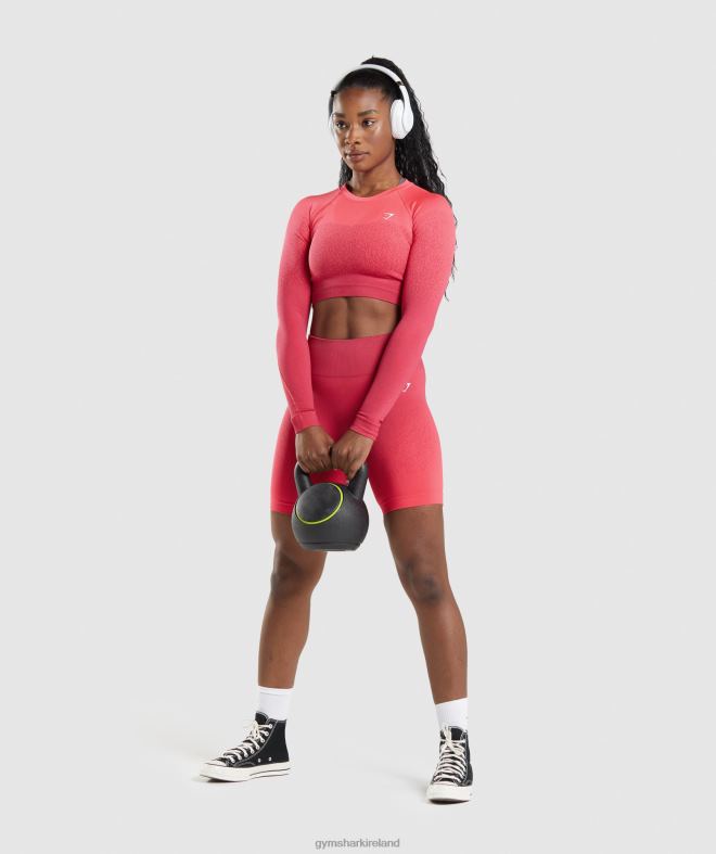 Women Adapt Ombre Seamless Long Sleeve Crop Top 8004D488 Gymshark Pink/Red