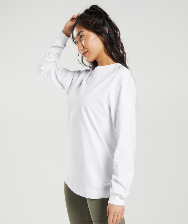 Women Cotton Oversized Long Sleeve Top 8004D420 Gymshark White