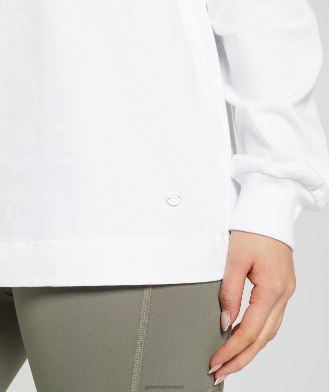 Women Cotton Oversized Long Sleeve Top 8004D420 Gymshark White