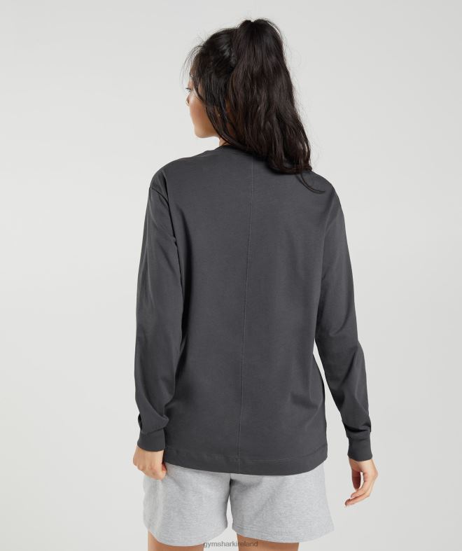 Women Cotton Oversized Long Sleeve Top 8004D434 Gymshark Onyx Grey
