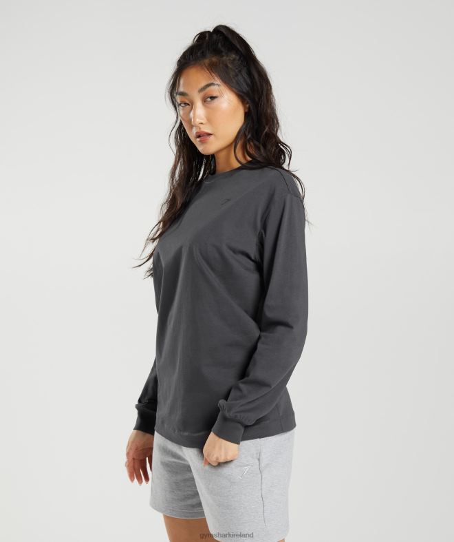 Women Cotton Oversized Long Sleeve Top 8004D434 Gymshark Onyx Grey