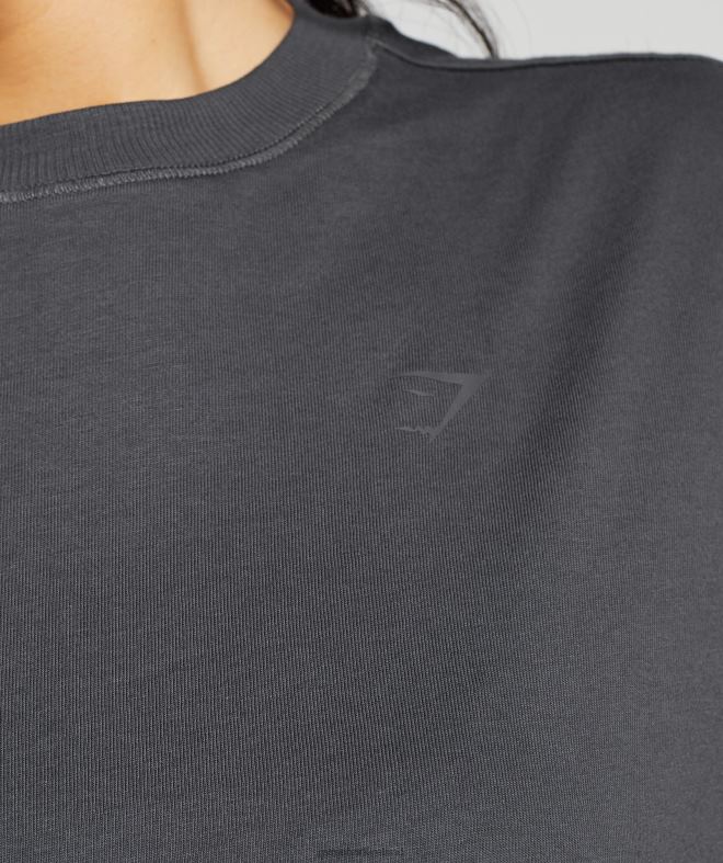 Women Cotton Oversized Long Sleeve Top 8004D434 Gymshark Onyx Grey