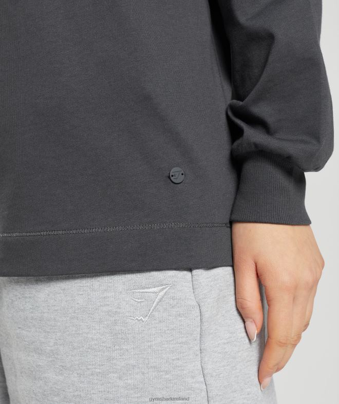 Women Cotton Oversized Long Sleeve Top 8004D434 Gymshark Onyx Grey