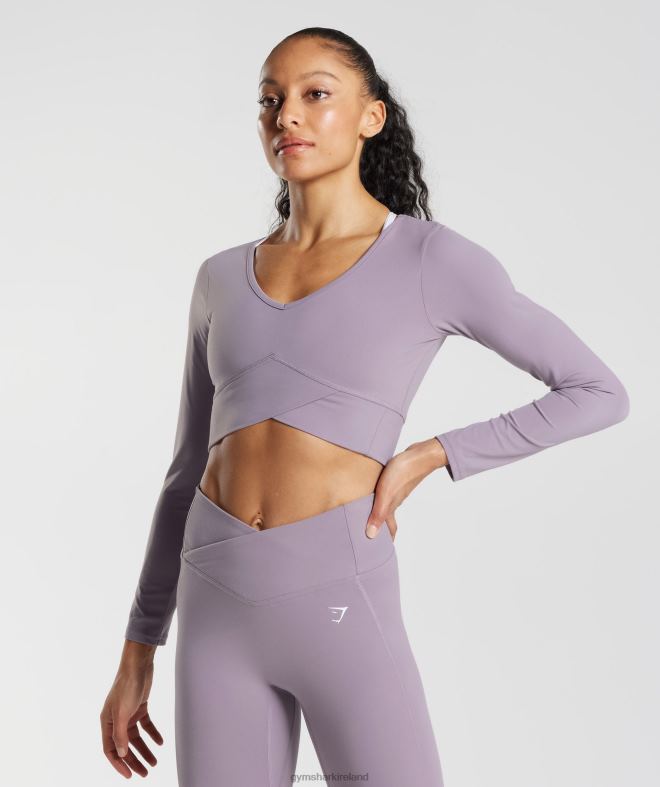 Women Crossover Long Sleeve Crop Top 8004D442 Gymshark Slate Lavender