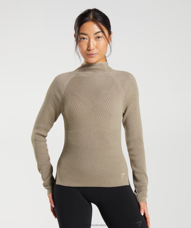 Women Pause Knitwear Long Sleeve Top 8004D441 Gymshark Cement Brown/Pebble Grey