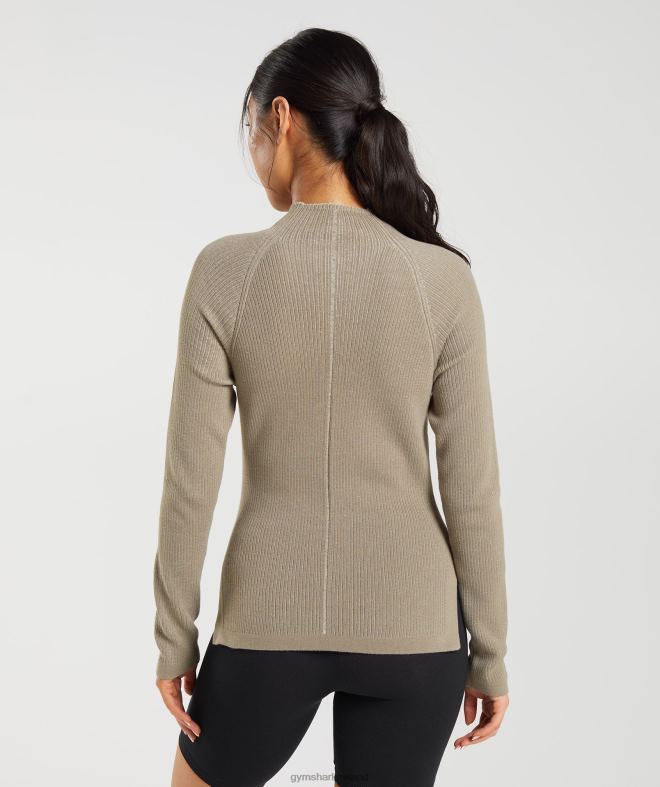 Women Pause Knitwear Long Sleeve Top 8004D441 Gymshark Cement Brown/Pebble Grey