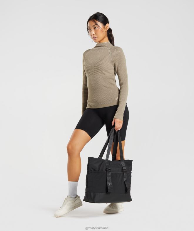 Women Pause Knitwear Long Sleeve Top 8004D441 Gymshark Cement Brown/Pebble Grey