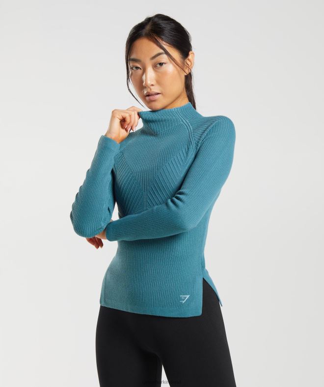 Women Pause Knitwear Long Sleeve Top 8004D446 Gymshark Charred Blue/Tame Blue
