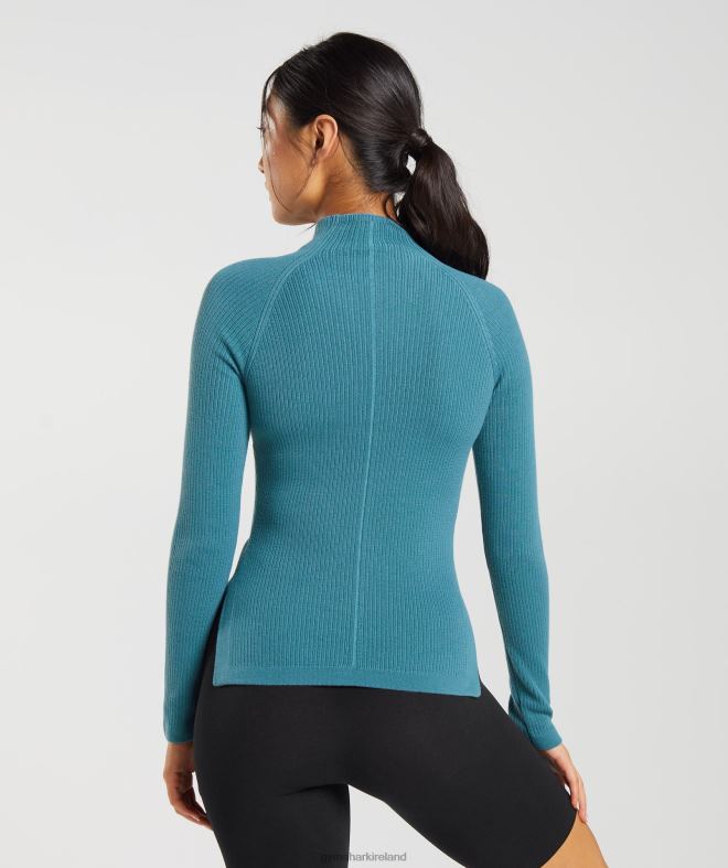 Women Pause Knitwear Long Sleeve Top 8004D446 Gymshark Charred Blue/Tame Blue