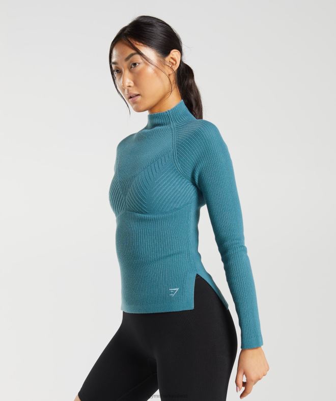 Women Pause Knitwear Long Sleeve Top 8004D446 Gymshark Charred Blue/Tame Blue