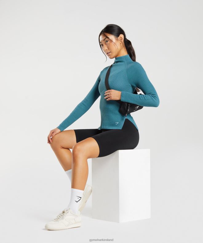 Women Pause Knitwear Long Sleeve Top 8004D446 Gymshark Charred Blue/Tame Blue