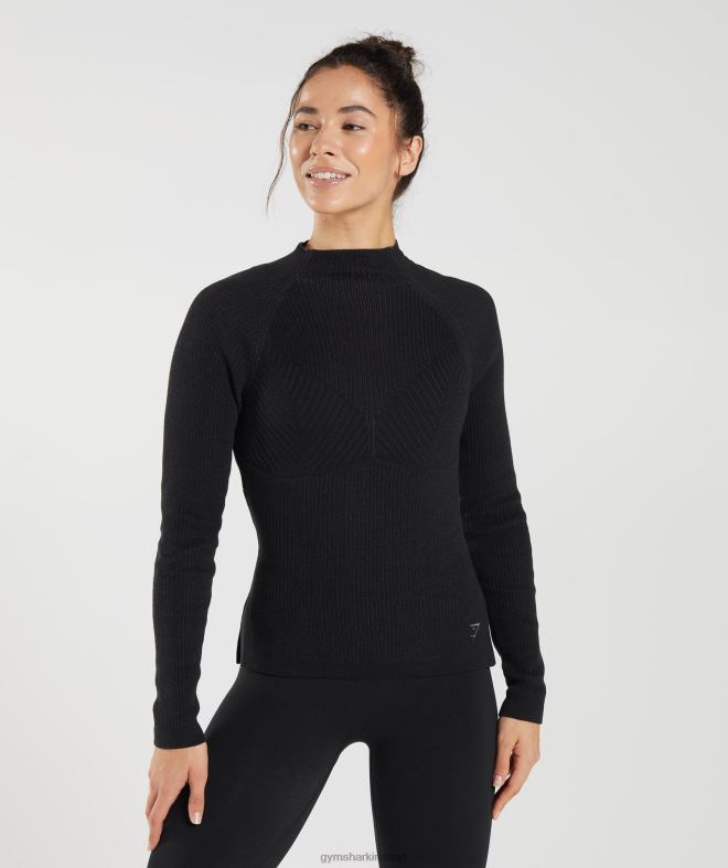 Women Pause Knitwear Long Sleeve Top 8004D461 Gymshark Black/Onyx Grey