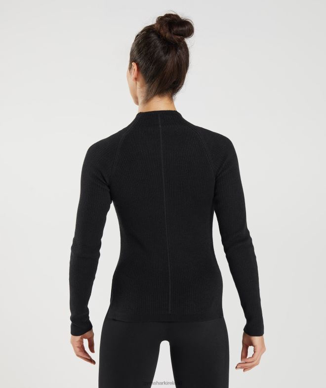 Women Pause Knitwear Long Sleeve Top 8004D461 Gymshark Black/Onyx Grey