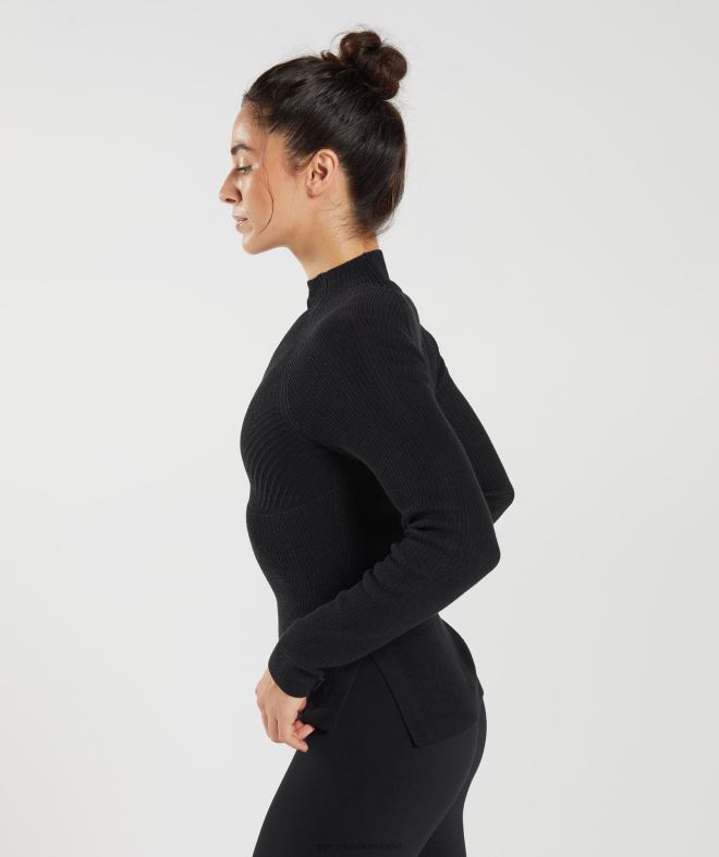 Women Pause Knitwear Long Sleeve Top 8004D461 Gymshark Black/Onyx Grey