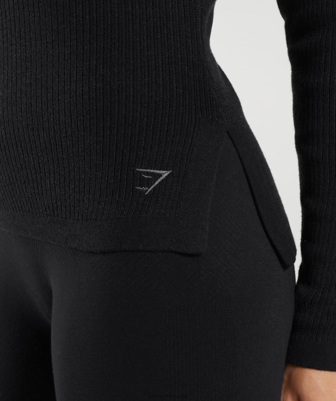 Women Pause Knitwear Long Sleeve Top 8004D461 Gymshark Black/Onyx Grey