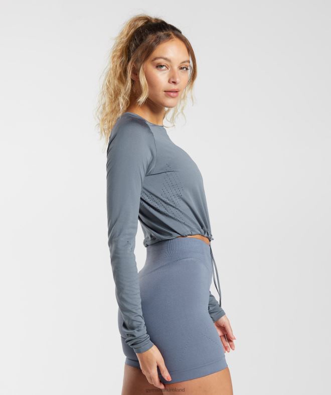 Women Sweat Seamless Long Sleeve Crop Top 8004D431 Gymshark Evening Blue
