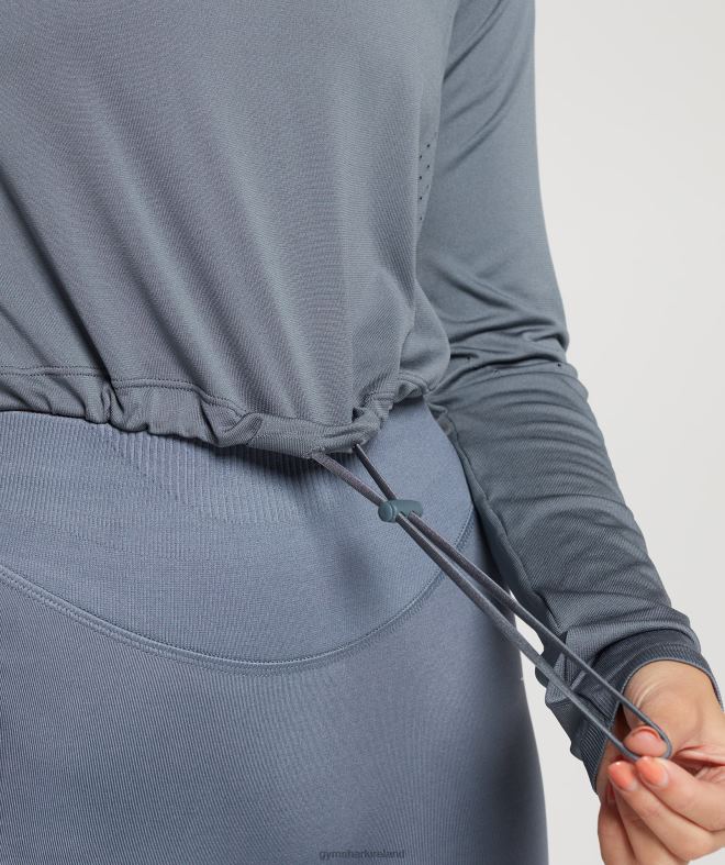 Women Sweat Seamless Long Sleeve Crop Top 8004D431 Gymshark Evening Blue