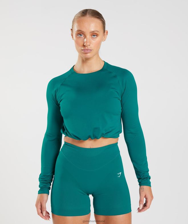Women Sweat Seamless Long Sleeve Crop Top 8004D433 Gymshark Rich Teal