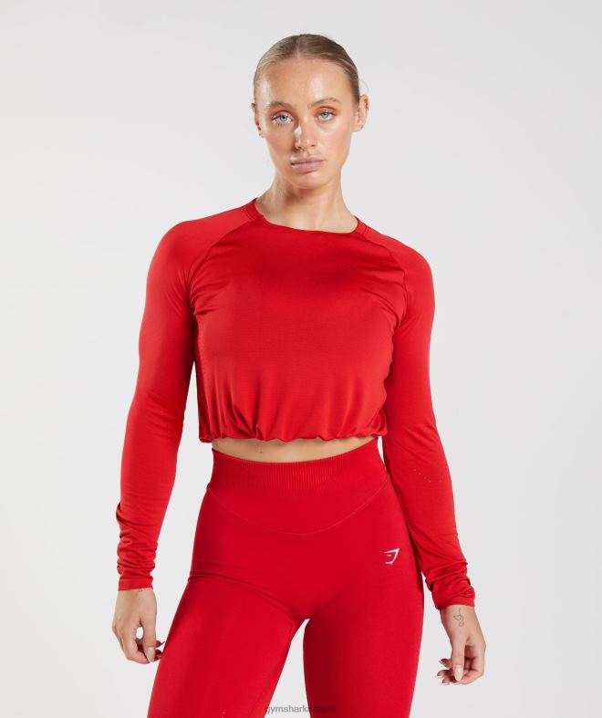 Women Sweat Seamless Long Sleeve Crop Top 8004D439 Gymshark Salsa Red