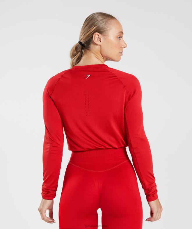 Women Sweat Seamless Long Sleeve Crop Top 8004D439 Gymshark Salsa Red