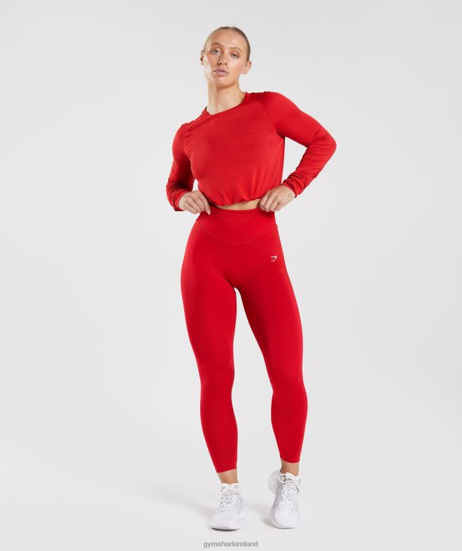 Women Sweat Seamless Long Sleeve Crop Top 8004D439 Gymshark Salsa Red