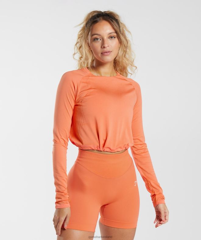 Women Sweat Seamless Long Sleeve Crop Top 8004D456 Gymshark Aerospace Orange