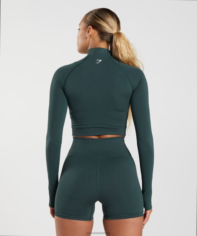 Women Vital Seamless 2.0 High Neck Midi Top 8004D432 Gymshark Woodland Green Marl
