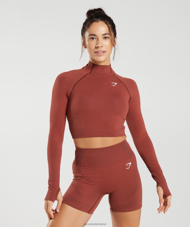 Women Vital Seamless 2.0 High Neck Midi Top 8004D466 Gymshark Brick Red