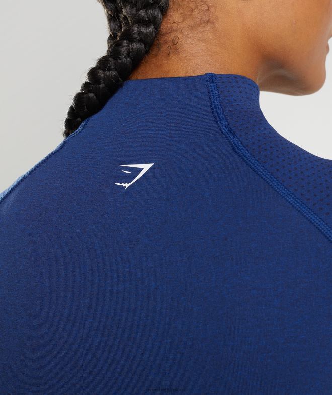 Women Vital Seamless 2.0 High Neck Midi Top 8004D470 Gymshark Stellar Blue Marl
