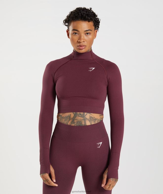 Women Vital Seamless 2.0 High Neck Midi Top 8004D471 Gymshark Baked Maroon Marl