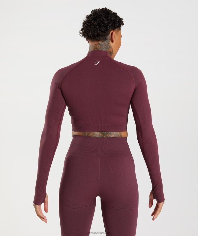 Women Vital Seamless 2.0 High Neck Midi Top 8004D471 Gymshark Baked Maroon Marl