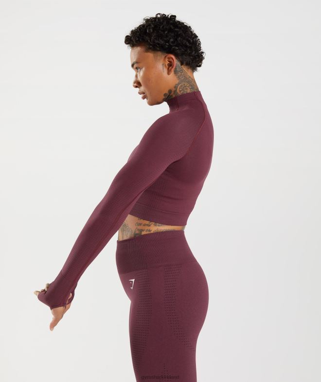 Women Vital Seamless 2.0 High Neck Midi Top 8004D471 Gymshark Baked Maroon Marl