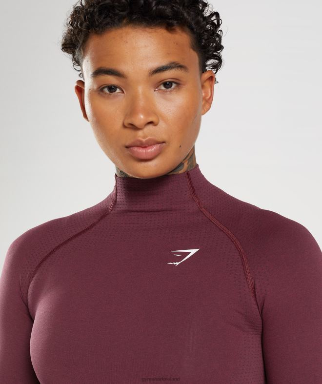 Women Vital Seamless 2.0 High Neck Midi Top 8004D471 Gymshark Baked Maroon Marl