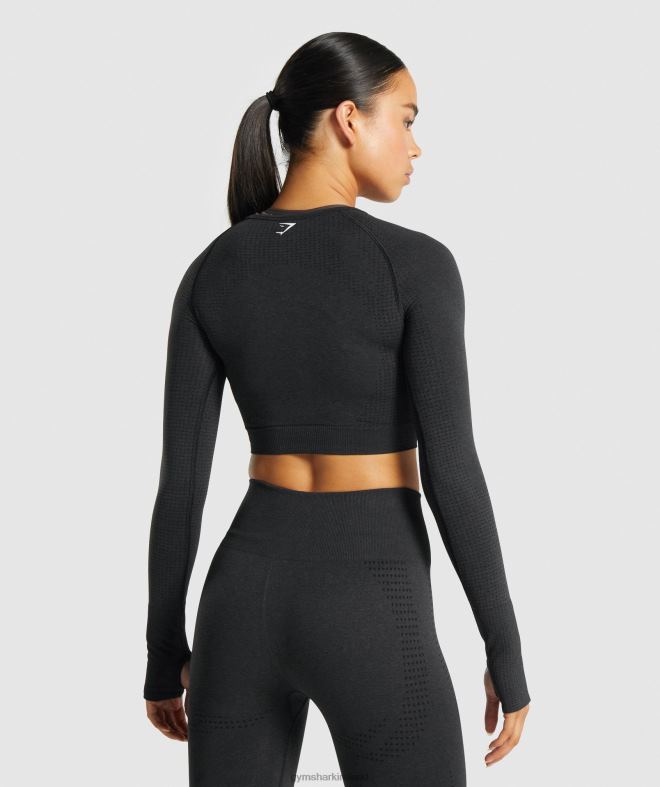 Women Vital Seamless 2.0 Long Sleeve Crop Top 8004D467 Gymshark Black Marl