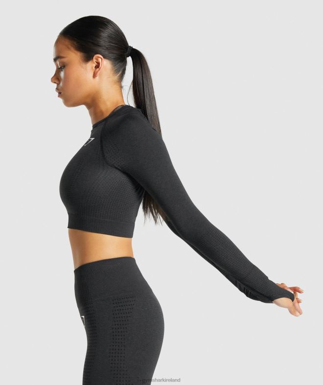 Women Vital Seamless 2.0 Long Sleeve Crop Top 8004D467 Gymshark Black Marl